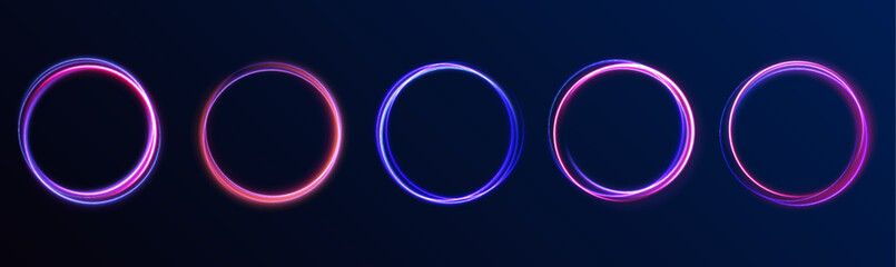 Curve blue line light effect. Abstract ring background with glowing swirling background. Energy flow tunnel. Blue portal, platform.