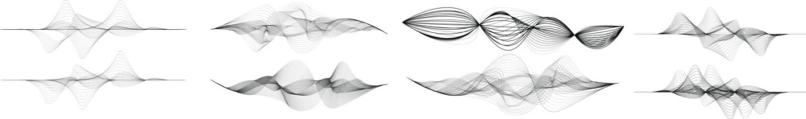 Abstract flow linear fluid wavy shape .Striped linear pattern . Music sound wave . Vector illustration - obrazy, fototapety, plakaty