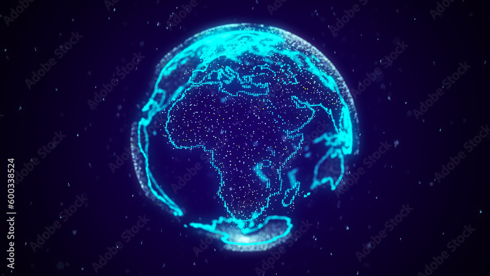 Wall mural digital planet earth with particles in cyberspace. the flow of scientific data in the global network