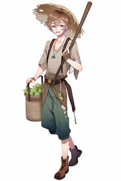 農家の男性キャラクターの全身イラスト(AI generated image)