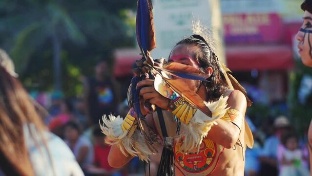 Cultural exhibition at Playa del Carmen-Mexico-Indigenous drinking beverage