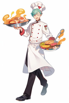 料理人(調理師)の男性キャラクターの全身イラスト(AI generated image)