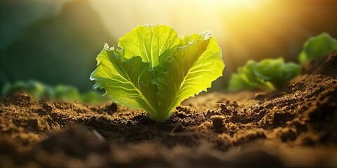 Fresh Organic Lettuce Plant Growing in Garden Soil. Generative AI illustrations