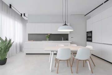 chair table house modern home interior furniture dining design kitchen fashion. Generative AI.