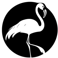 Black and white illustration of a flamingo in black, silhouette drawing 