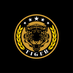 tiger medal logo vector, military symbol lion head with laurel design inspiration