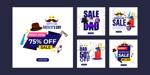 Vector illustration of Happy Father's Day Sale social media story feed set mockup template