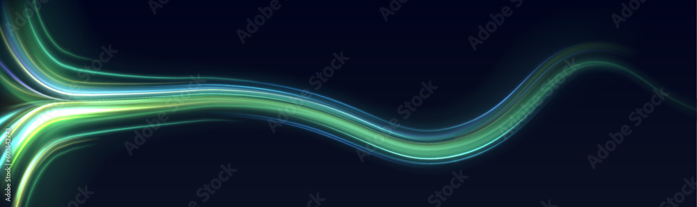 Poster acceleration speed motion on night road. bright sparkling background. panoramic high speed technolog