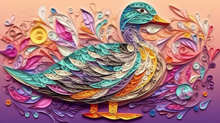 Obraz premium duck in pastel suit multi-dimensional origami quilling, Generative AI
