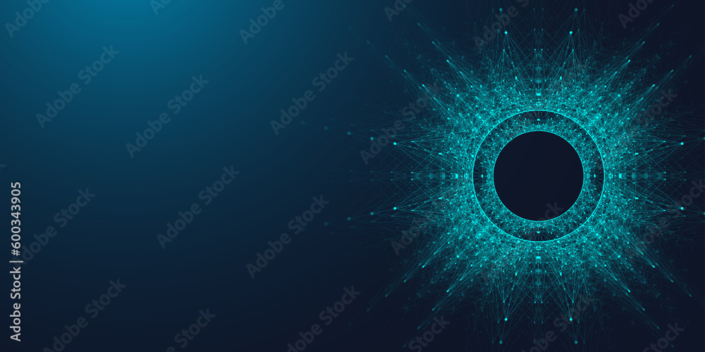 Leinwandbilder Quantum computing concept. Deep learning artificial intelligence. Big data algorithms visualization for business, science presentations, posters, covers, illustration.
