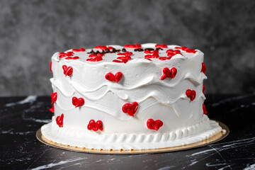 Cream cake. Homemade fruit and cream cake on a dark background. Close up