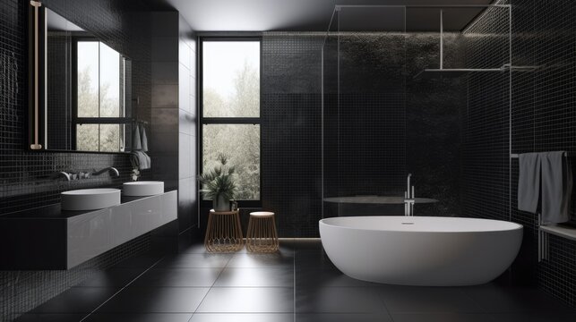 Luxury Bathroom. Contemporary Interior Design Background. Generative AI.