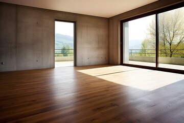 Empty Room Interior with wooden floor -Ai
