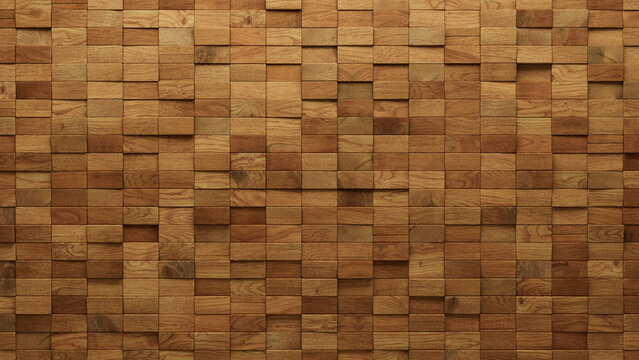 Timber, Soft sheen Wall background with tiles. Wood, tile Wallpaper with 3D, Rectangular blocks. 3D Render