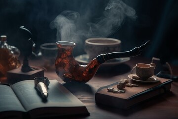 Smoking pipe concept composition. Generative AI