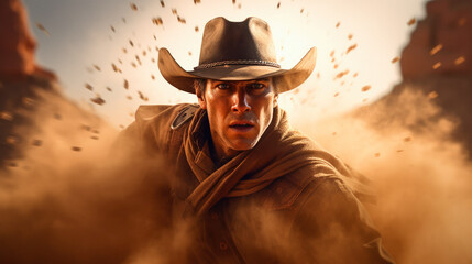 Wild West, Action Western theme scene, Cowboy. Ai generative - obrazy, fototapety, plakaty