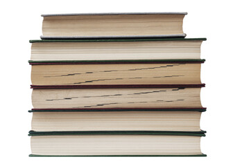 Books stacked on top of each other. Fore edges. Isolated on a white background.