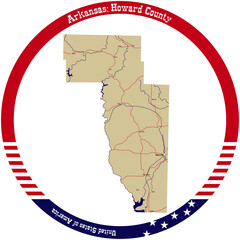 Map of Howard County in Arkansas, USA arranged in a circle.