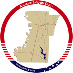 Map of Lafayette County in Arkansas, USA arranged in a circle.