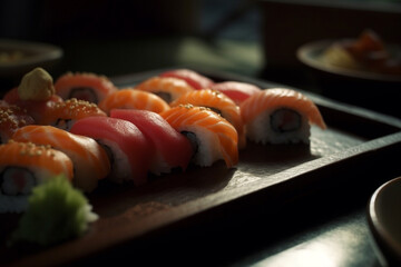 sushi on a black plate