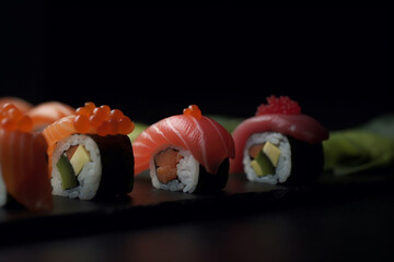 sushi on a black plate