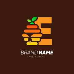 Letter E Initial Bee Hive Logo Design Vector Icon Graphic Emblem Illustration