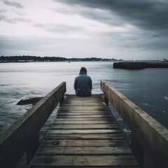 Person sitting on a pier