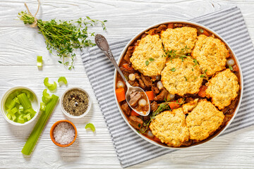 boneless beef short ribs cobbler in white bowl
