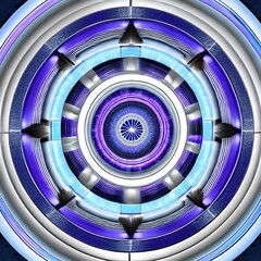 A circular design with intricate interlocking shapes in shades of blue and purple1, Generative AI