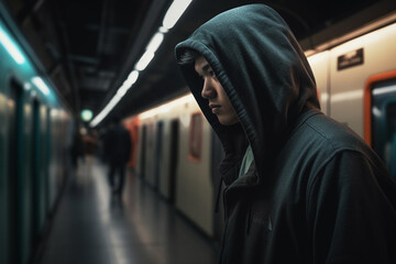 alone man in the subway