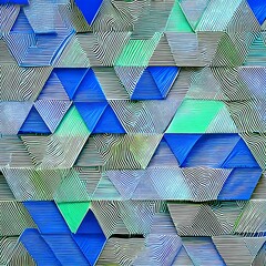 An abstract design with interlocking triangles in shades of blue and green1, Generative AI
