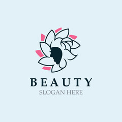 Woman Beauty care logo. Nature face saloon and spa design flat vector