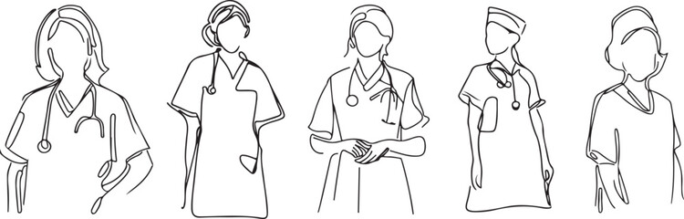 Nurse line art vector silhoutte on white background 