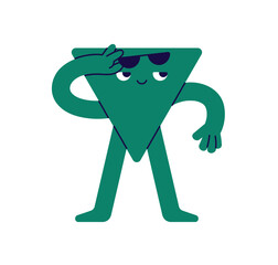 Cute geometric shape. Funny geometry figure in sunglasses. Cool flirting face expression, fun emotion. Happy comic seducer. Childish kids flat vector illustration isolated on white background
