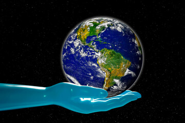 Artificial intelligence caring for the Earth, conceptual illustration