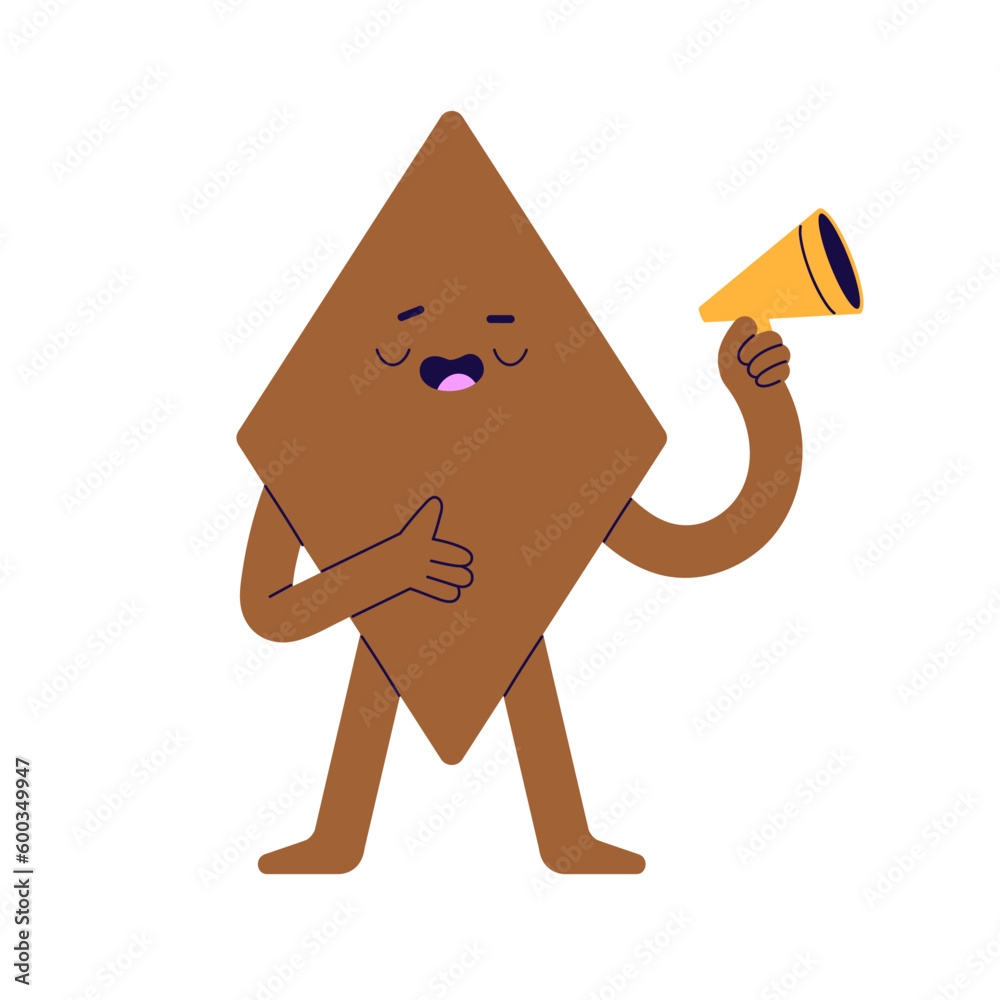 Poster cute geometric shape announcing information with loud speaker. funny geometry figure speaking with b