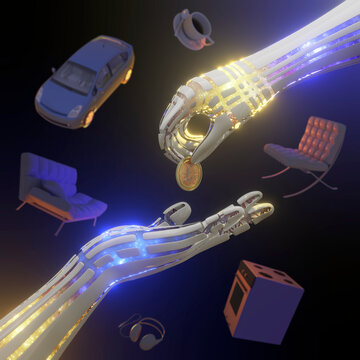 Digital currency transaction, conceptual illustration