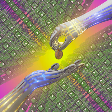 Digital currency transaction, conceptual illustration