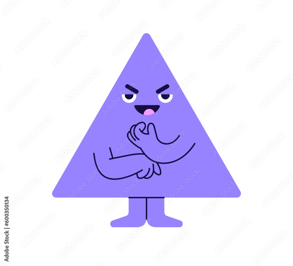 Poster sly cunning geometric shape. funny cute sneaky character plotting, scheming, planning. devious geome
