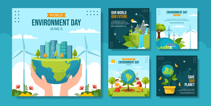 World Environment Day Social Media Post Flat Cartoon Hand Drawn Templates Background Illustration