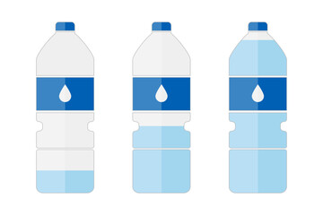 Plastic bottle icon set with different amounts of water. Vector.