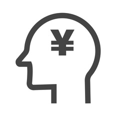 Obraz premium Person thinking about money. Human head and Japanese yen symbol icon. Vector.