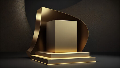 Glamorous 3D product display luxury gold podium presentation, Generative AI