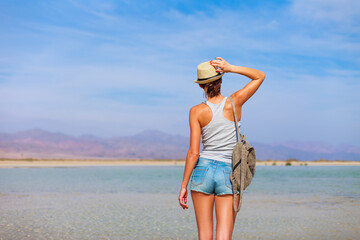 Fototapeta na wymiar Tourist woman at the Red Sea, Sharm el Sheik, Sinai Peninsula, Egypt.