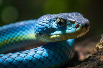 Fototapeta premium Majestic Blue Viper Snake in Its Natural Habitat. Generative AI....