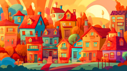 Obraz na płótnie Canvas Colorful Cartoon Houses. Generative AI