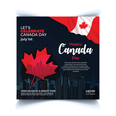 Happy Canada Day vector holiday poster  Social media post with red paper cut canada maple leaf. 1th of July celebration background