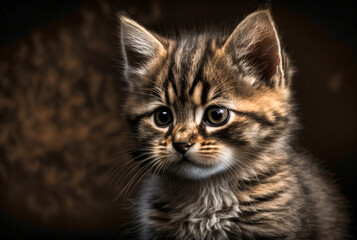 Fototapeta na wymiar Entzückendes braunes Kätzchen mit großen Augen und flauschigem Fell