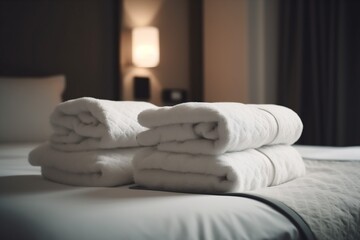 Fototapeta na wymiar room white hotel home towel resort service luxury fresh bed. Generative AI.