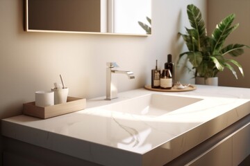 Fototapeta na wymiar cabinet house counter sunlight sink design luxury interior faucet bathroom modern. Generative AI.